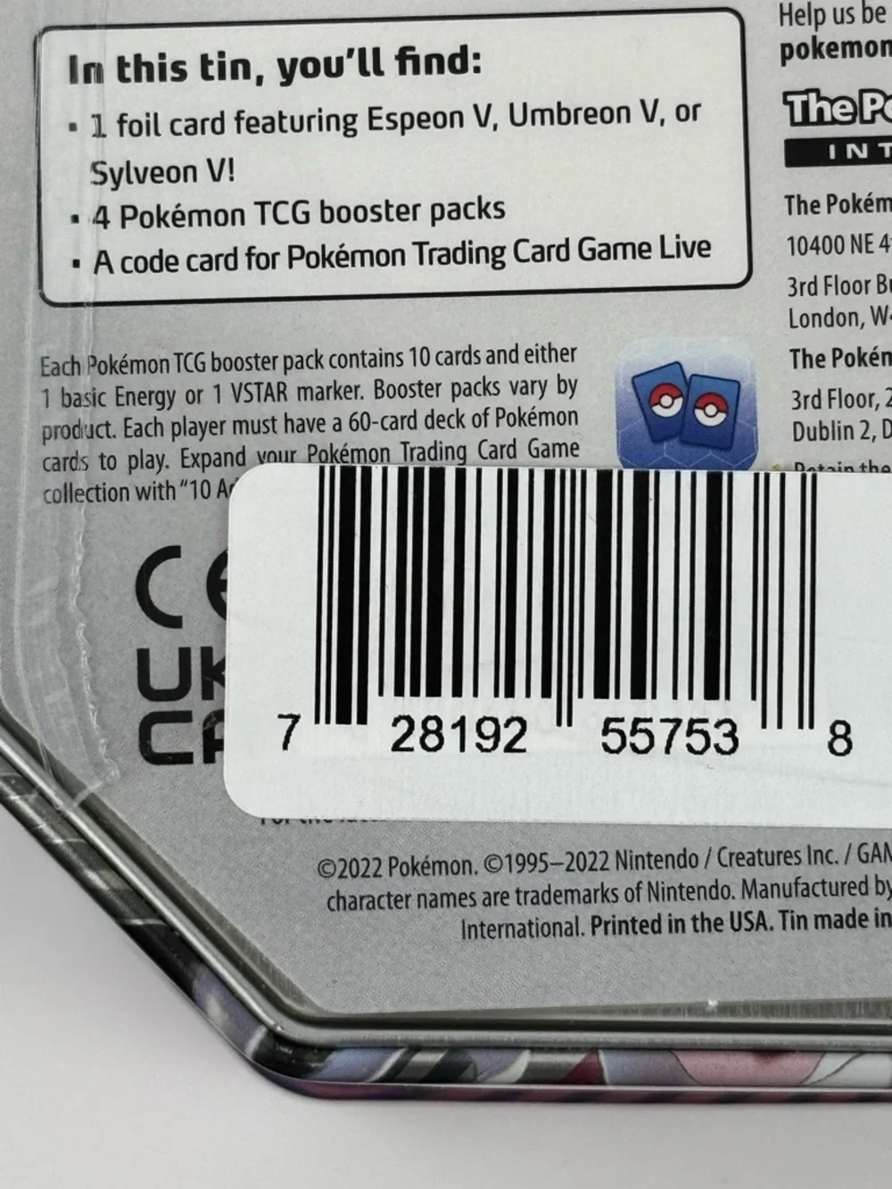 NIB Pokémon TCG V Heroes Espeon V Tin Box Sealed Eeveelution Collectible Box New - Picture 8 of 10